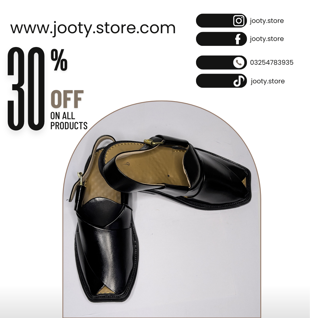 Classic Handmade Black Leather Peshawari Chapal